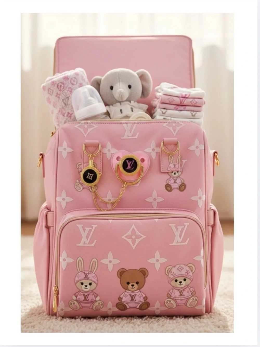 A-1DC-41: LOUIS VUITTON Murakami Upcycled Custom Pink/Yellow Pacifier w/Clip,COA